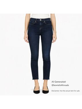 rag & bone Size 26 Dark Wash High Rise Skinny Raw Hem Ankle Jeans